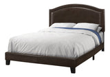 Brown Solid Wood Queen Upholstered Linen Bed Frame with Nailhead Trim - Homeroots