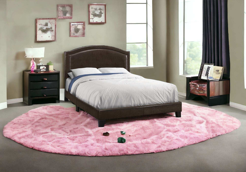 Brown Solid Wood Queen Upholstered Linen Bed Frame with Nailhead Trim - Homeroots - Flyclothing LLC