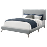 Gray Solid Wood Queen Upholstered Linen Bed Frame with Nailhead Trim - Homeroots