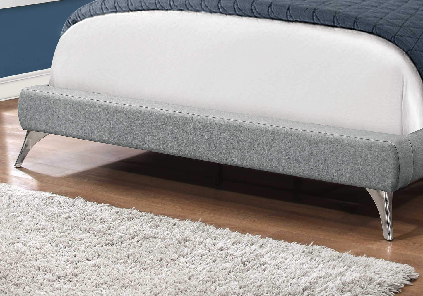 Gray Solid Wood Queen Upholstered Linen Bed Frame with Nailhead Trim - Homeroots - Flyclothing LLC