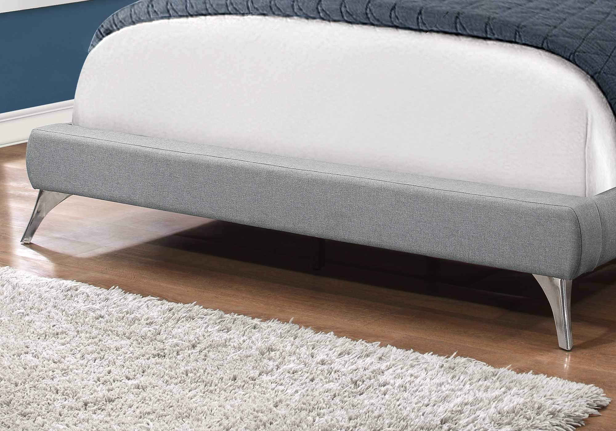 Gray Solid Wood Queen Upholstered Linen Bed Frame with Nailhead Trim - Homeroots - Flyclothing LLC