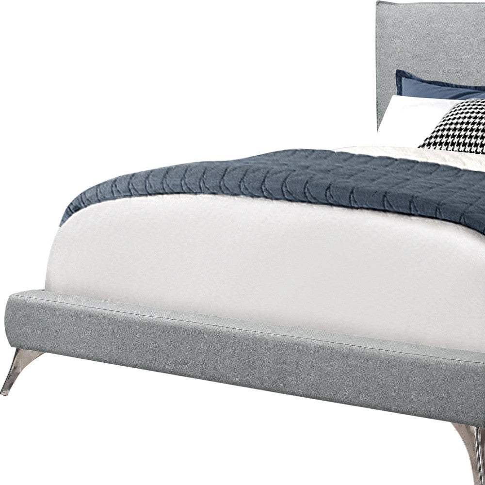 Gray Solid Wood Queen Upholstered Linen Bed Frame with Nailhead Trim - Homeroots - Flyclothing LLC