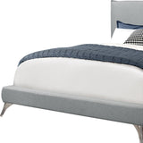 Gray Solid Wood Queen Upholstered Linen Bed Frame with Nailhead Trim - Homeroots