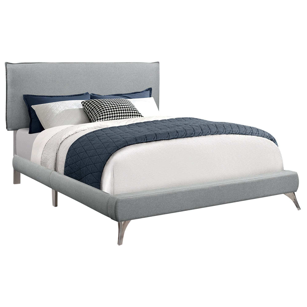 Gray Solid Wood Queen Upholstered Linen Bed Frame with Nailhead Trim - Homeroots - Flyclothing LLC