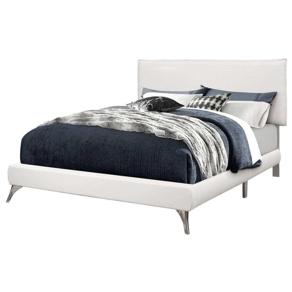 White Solid Wood Queen Upholstered Linen Bed Frame - Homeroots