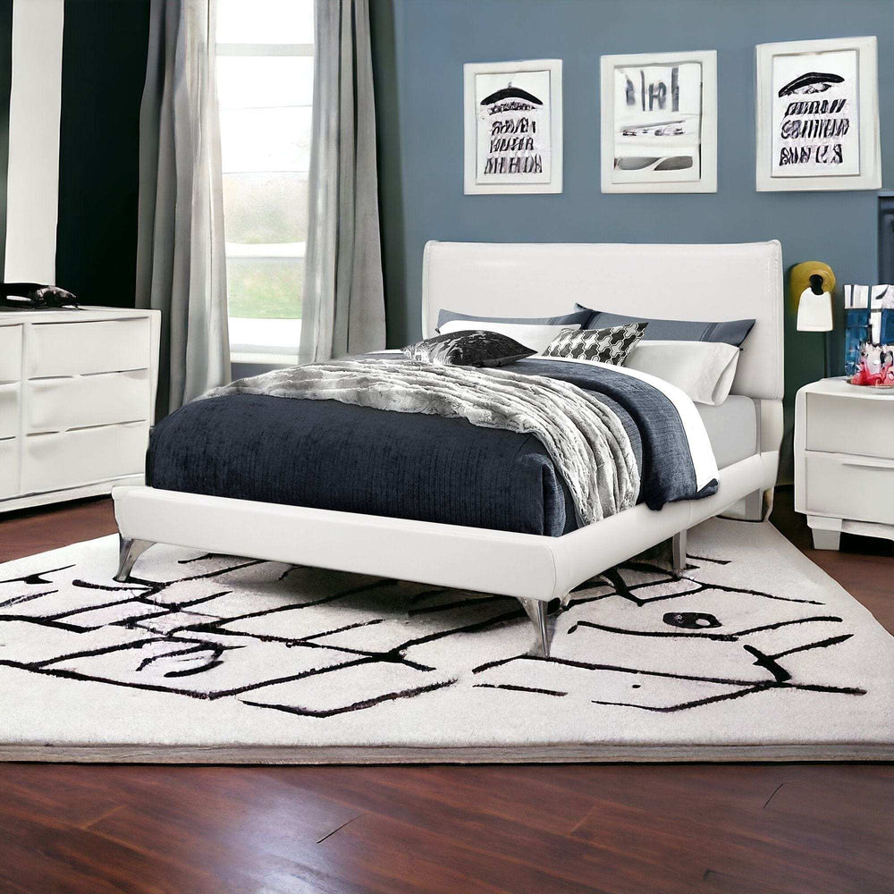 White Solid Wood Queen Upholstered Linen Bed Frame - Homeroots - Flyclothing LLC
