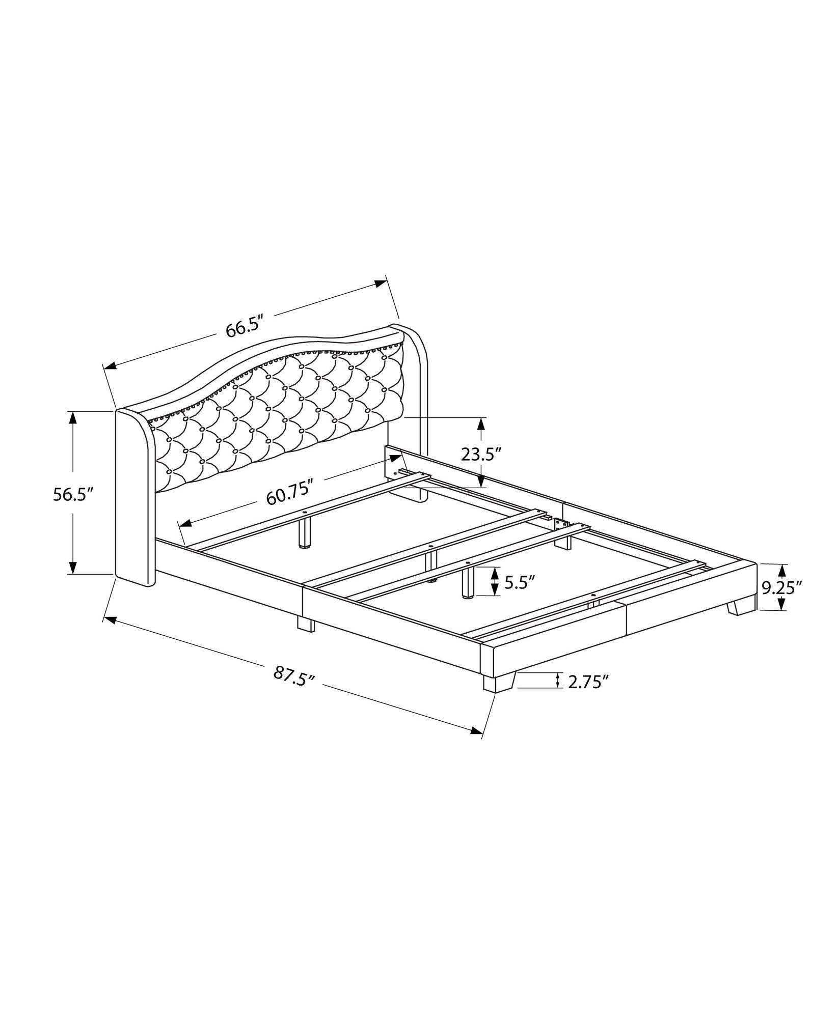 Solid Wood Queen Tufted Dark Gray And Gray Upholstered Velvet Bed - Homeroots - Flyclothing LLC