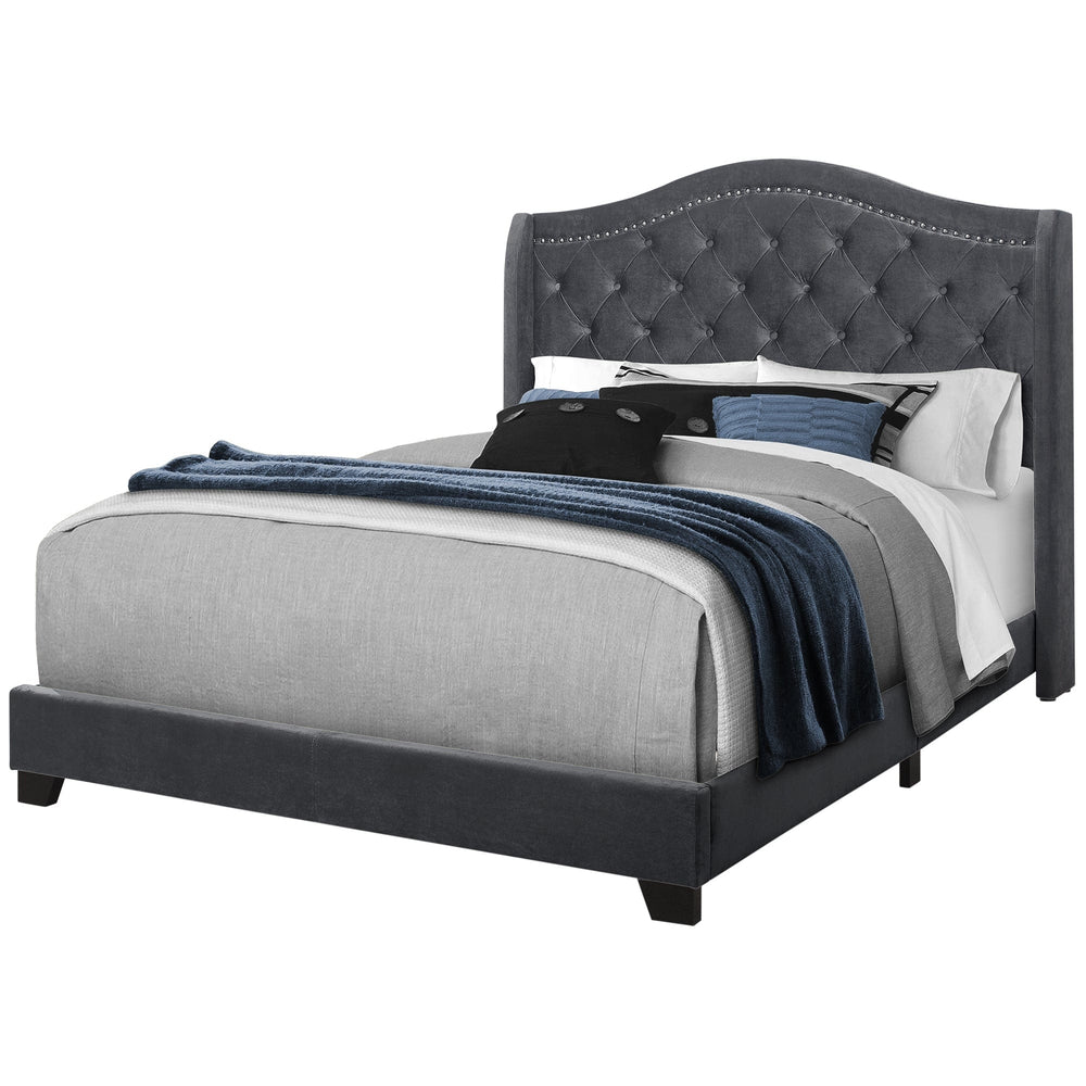 Solid Wood Queen Tufted Dark Gray And Gray Upholstered Velvet Bed - Homeroots