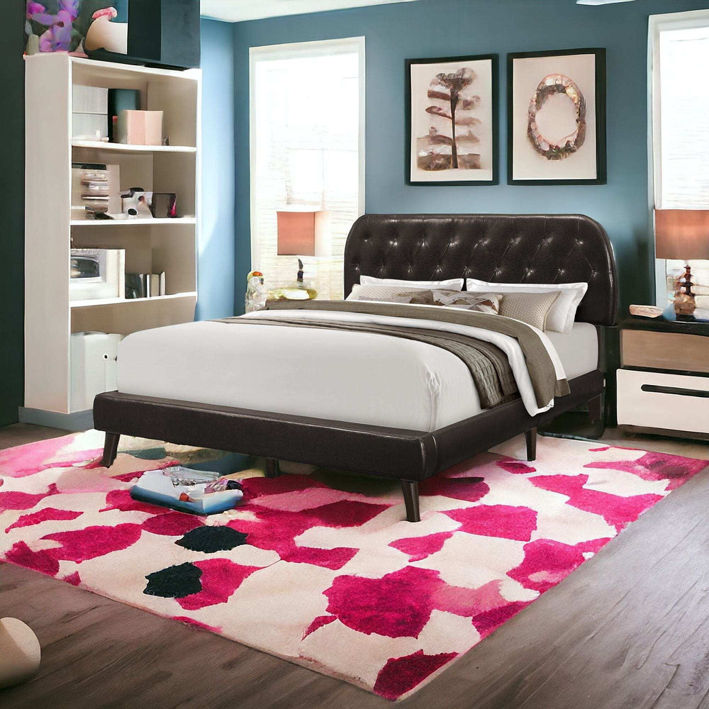 Tufted Brown Standard Bed Upholstered With Headboard - Homeroots - Flyclothing LLC