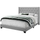 Solid Wood Queen Tufted Gray Upholstered Linen Bed With Nailhead Trim - Homeroots
