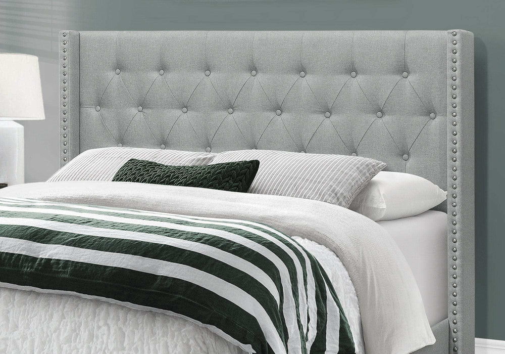 Solid Wood Queen Tufted Gray Upholstered Linen Bed With Nailhead Trim - Homeroots - Flyclothing LLC