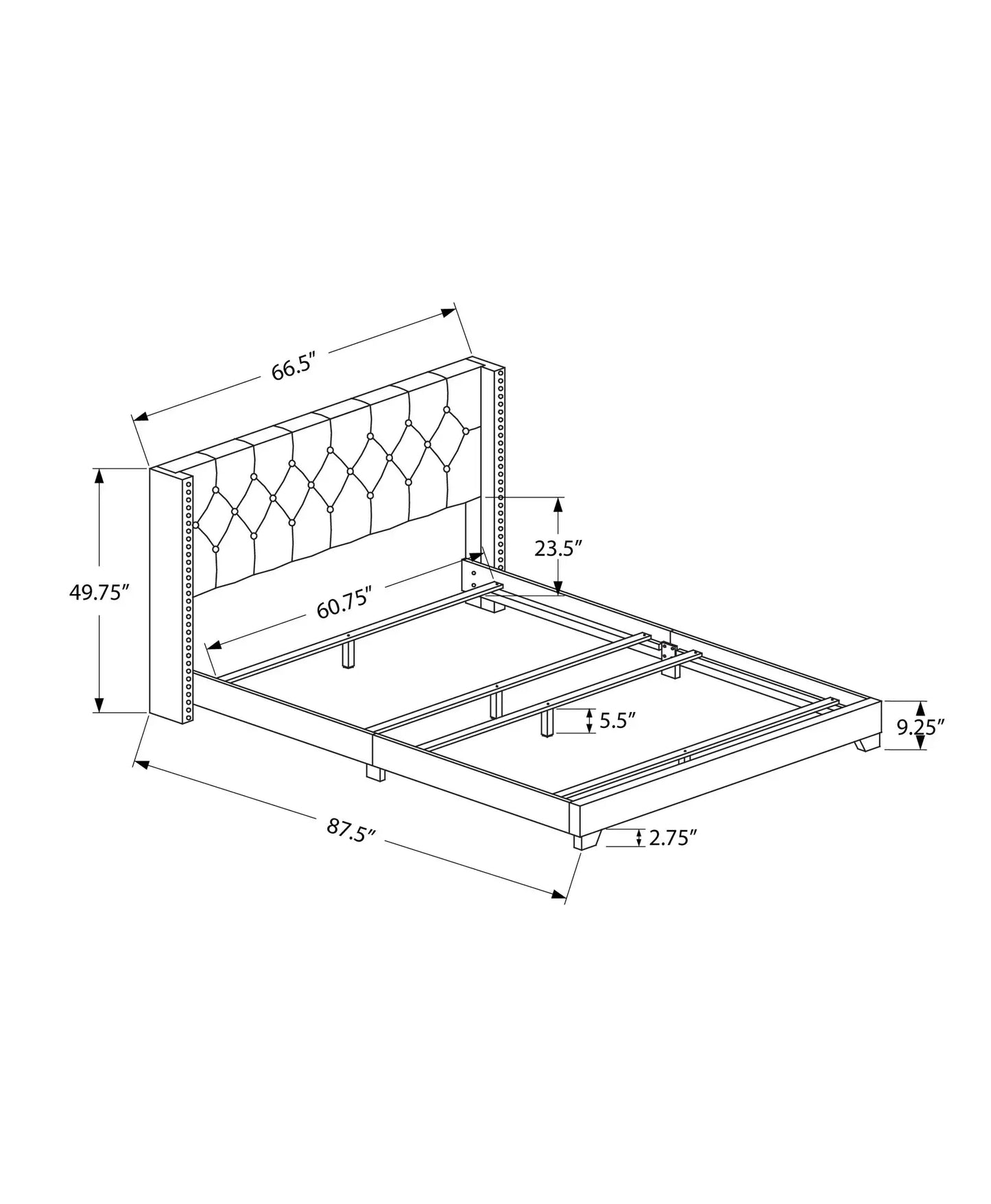 Solid Wood Queen Tufted Gray Upholstered Linen Bed With Nailhead Trim - Homeroots - Flyclothing LLC