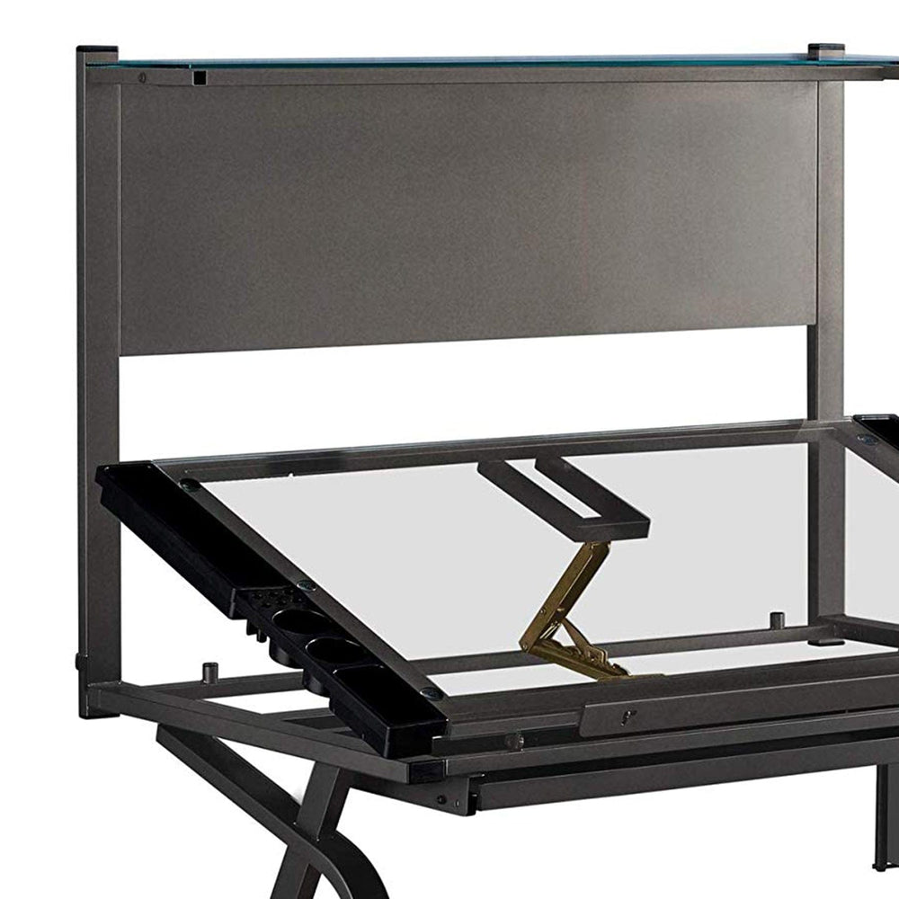 26" Adjustable Clear and Gray Glass Drafting Table With Three Drawers - Homeroots - Flyclothing LLC