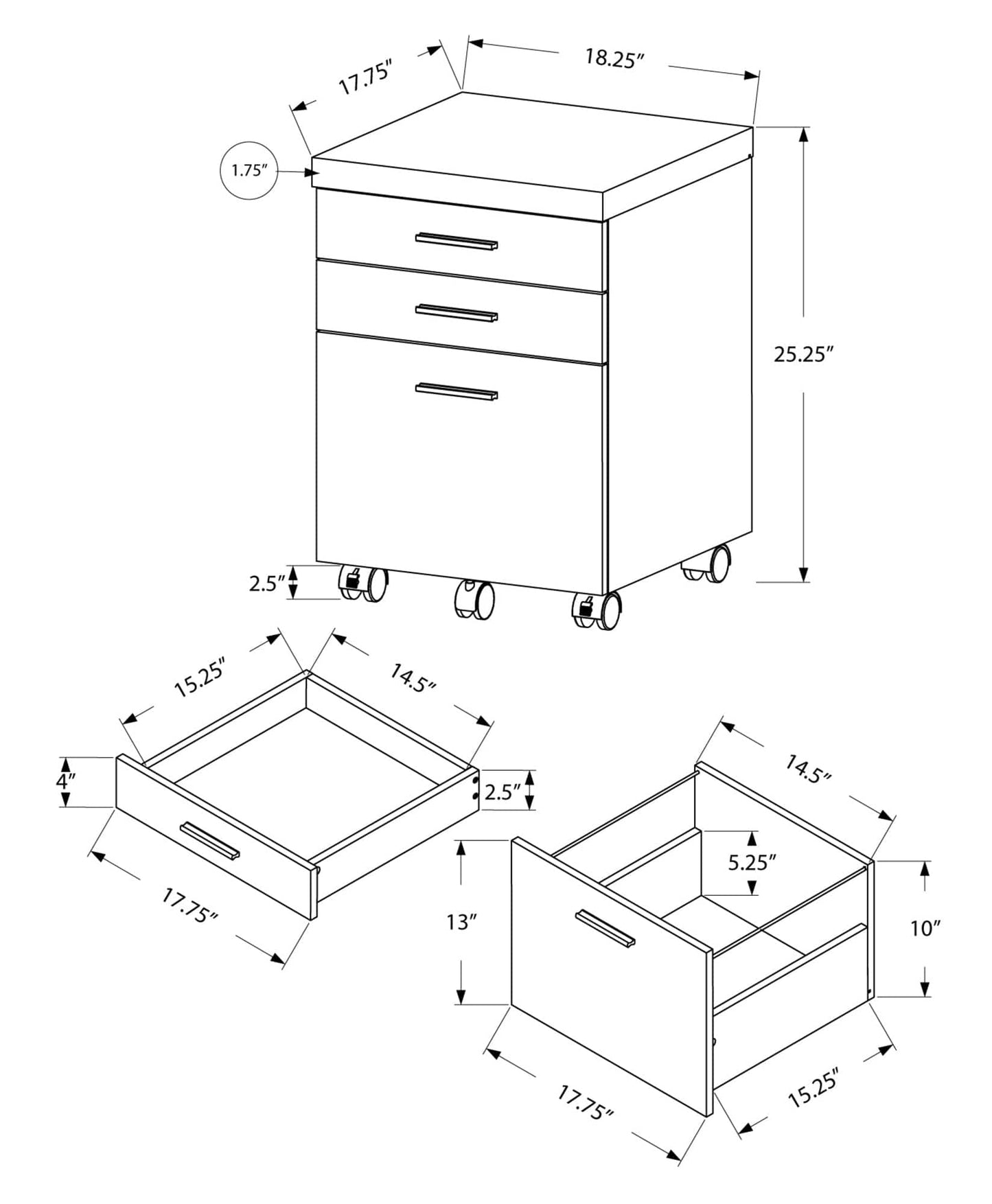 17.75" X 18.25" X 25.25" Dark Taupe Black Particle Board 3 Drawers Filing Cabinet - Homeroots - Flyclothing LLC