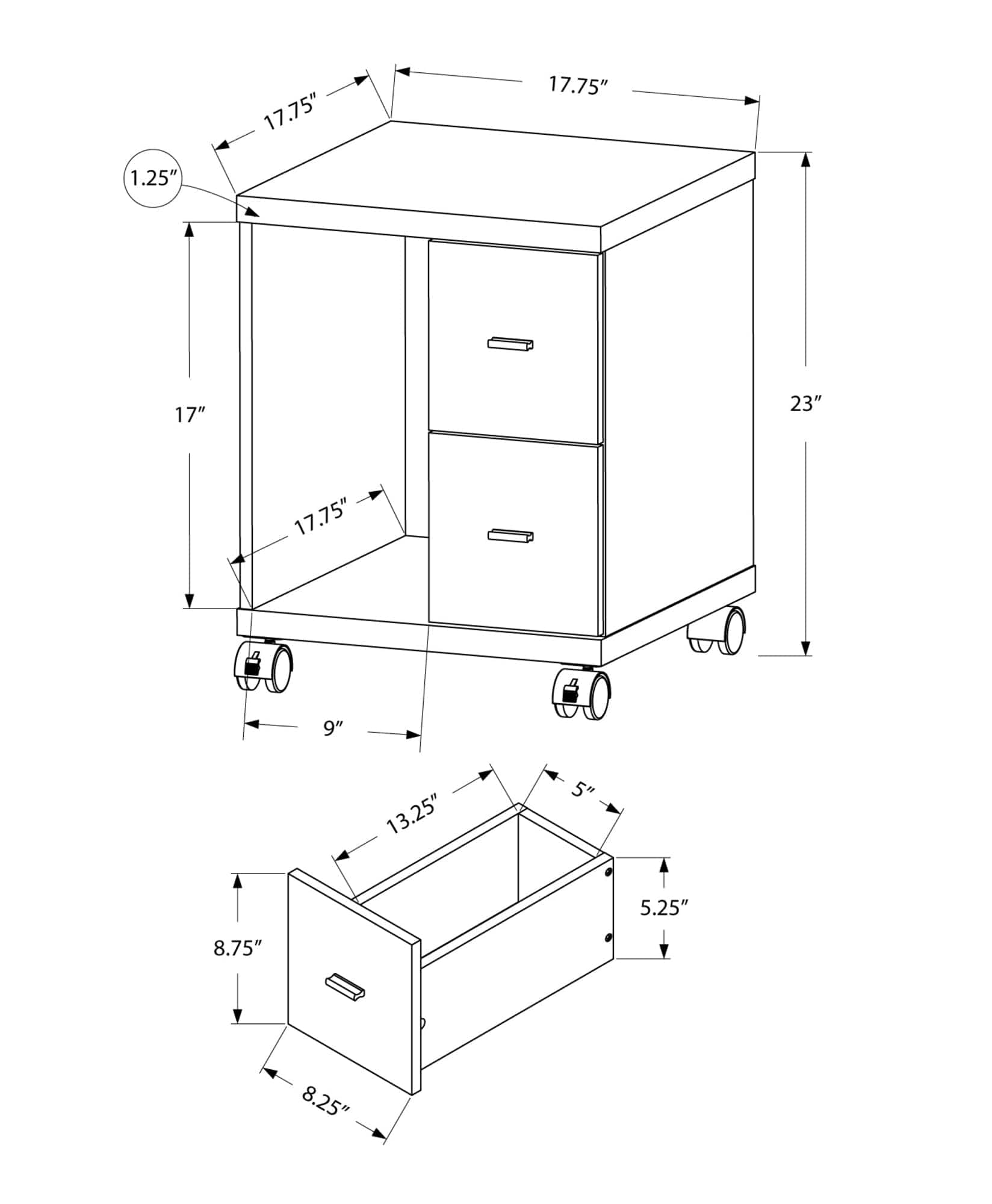 17.75" X 17.75" X 23" Dark Taupe Particle Board Hollow Core 2 Drawers Office Cabinet - Homeroots - Flyclothing LLC