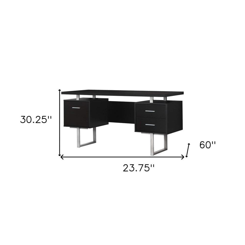24" Black and Silver Computer Desk With Three Drawers - Homeroots - Flyclothing LLC