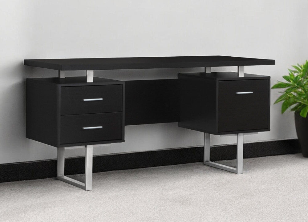 24" Black and Silver Computer Desk With Three Drawers - Homeroots - Flyclothing LLC