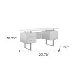 24" White and Silver Computer Desk With Three Drawers - Homeroots - Flyclothing LLC