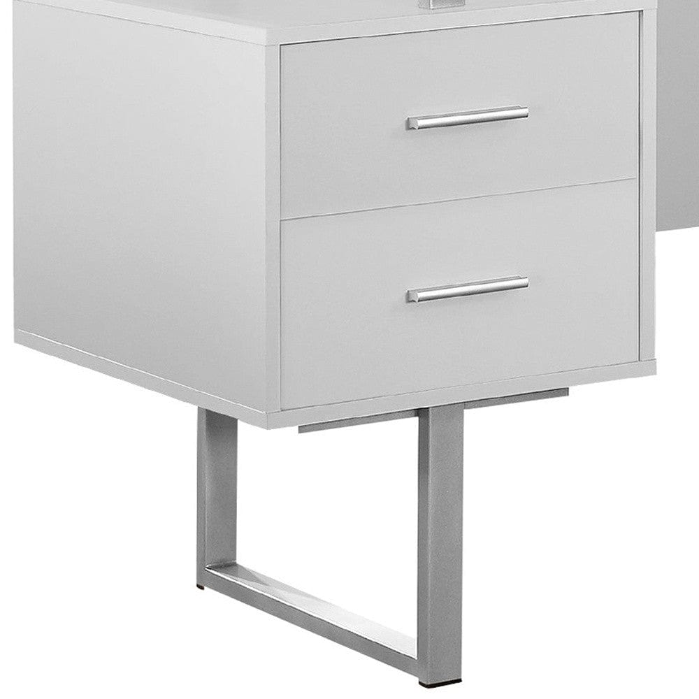 24" White and Silver Computer Desk With Three Drawers - Homeroots - Flyclothing LLC