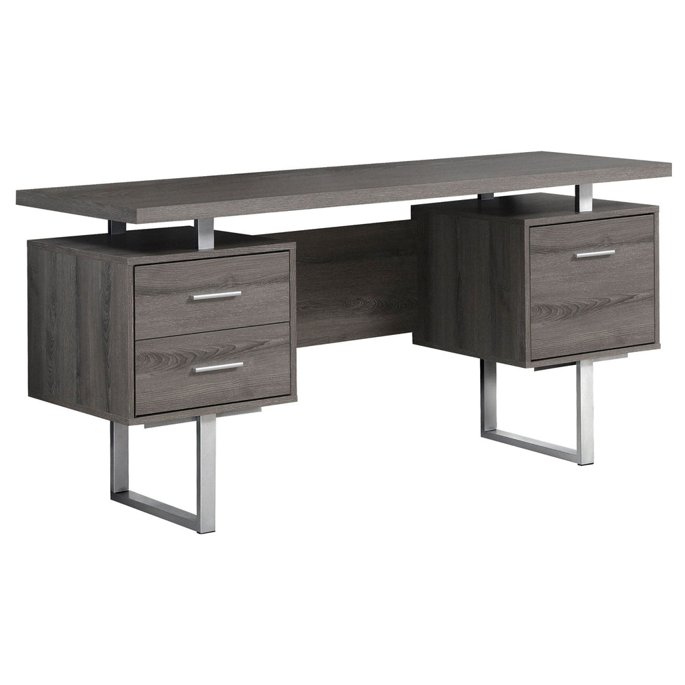 24" Taupe and Silver Computer Desk With Three Drawers - Homeroots - Flyclothing LLC