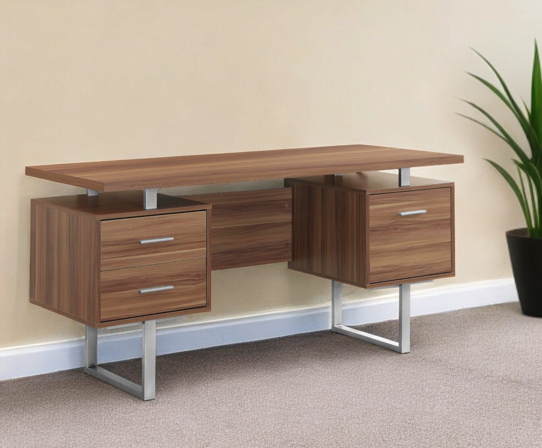 24" Brown and Silver Computer Desk With Three Drawers - Homeroots - Flyclothing LLC