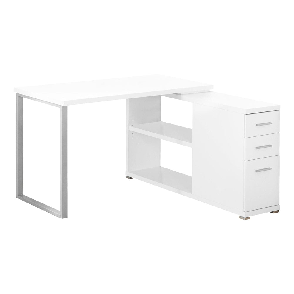 47" White and Silver L Shape Computer Desk With Three Drawers - Homeroots - Flyclothing LLC
