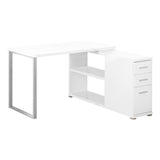 47" White and Silver L Shape Computer Desk With Three Drawers - Homeroots