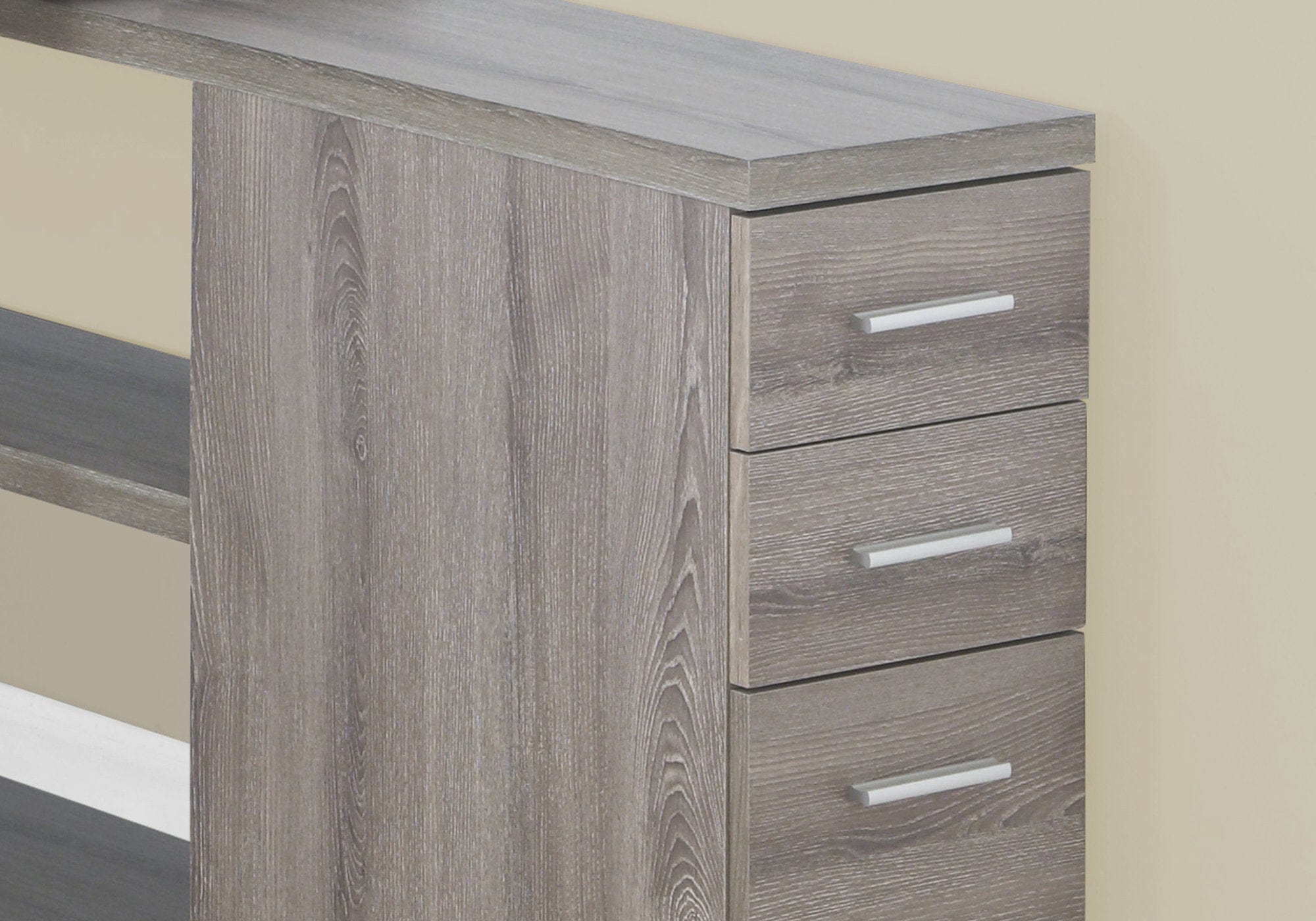 47" Taupe and Silver L Shape Computer Desk With Three Drawers - Homeroots - Flyclothing LLC