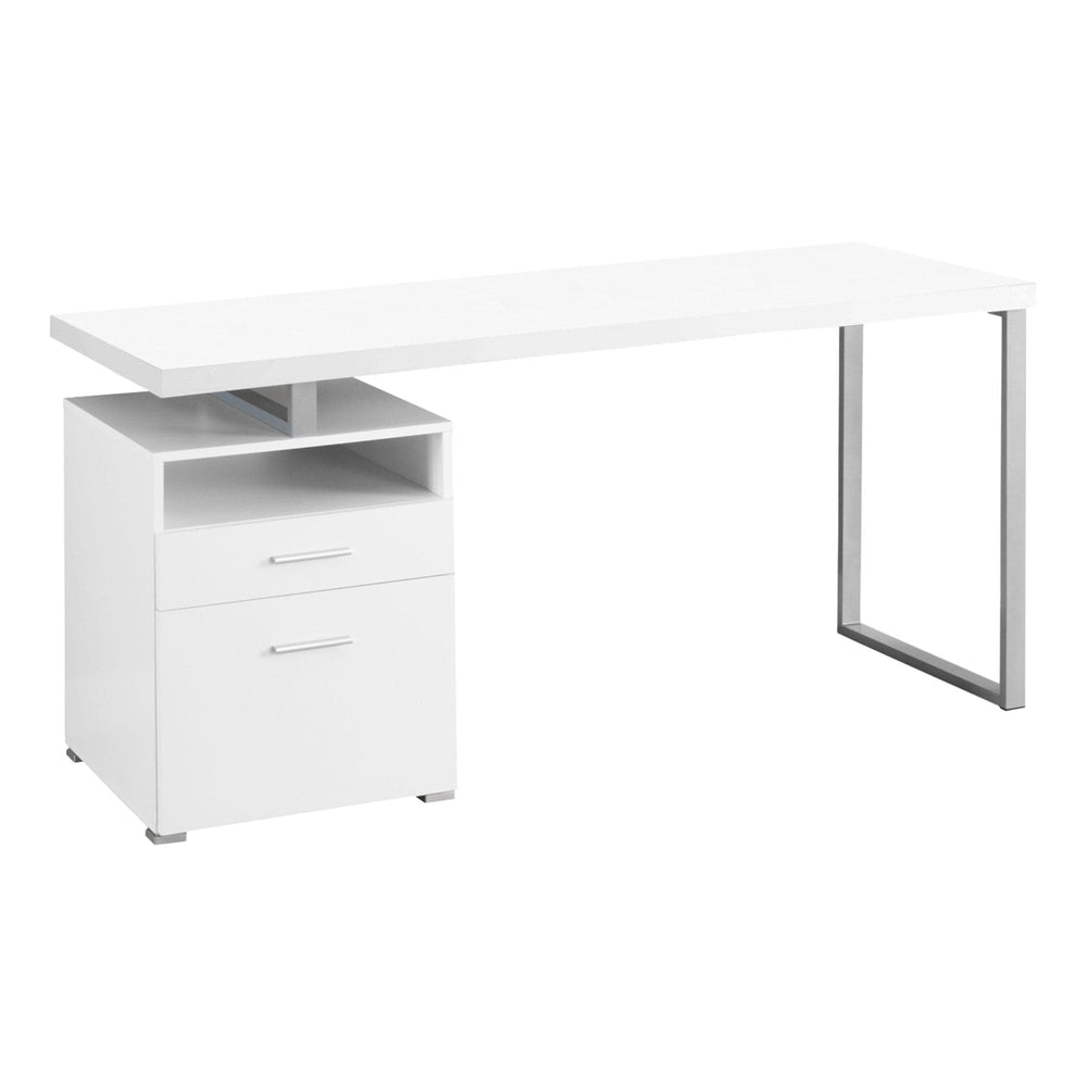 24" White and Silver Computer Desk With Two Drawers - Homeroots - Flyclothing LLC