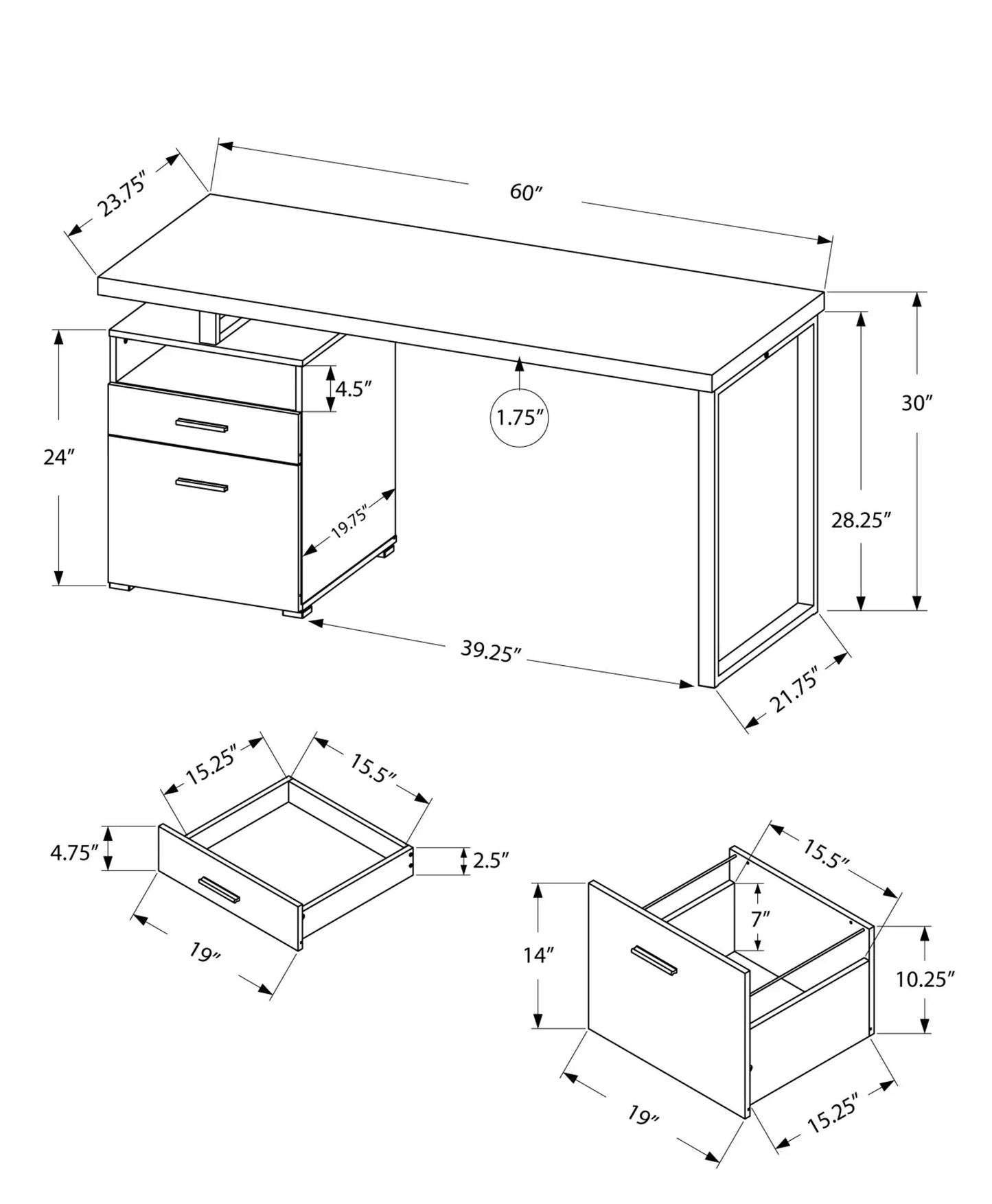 24" White and Silver Computer Desk With Two Drawers - Homeroots - Flyclothing LLC