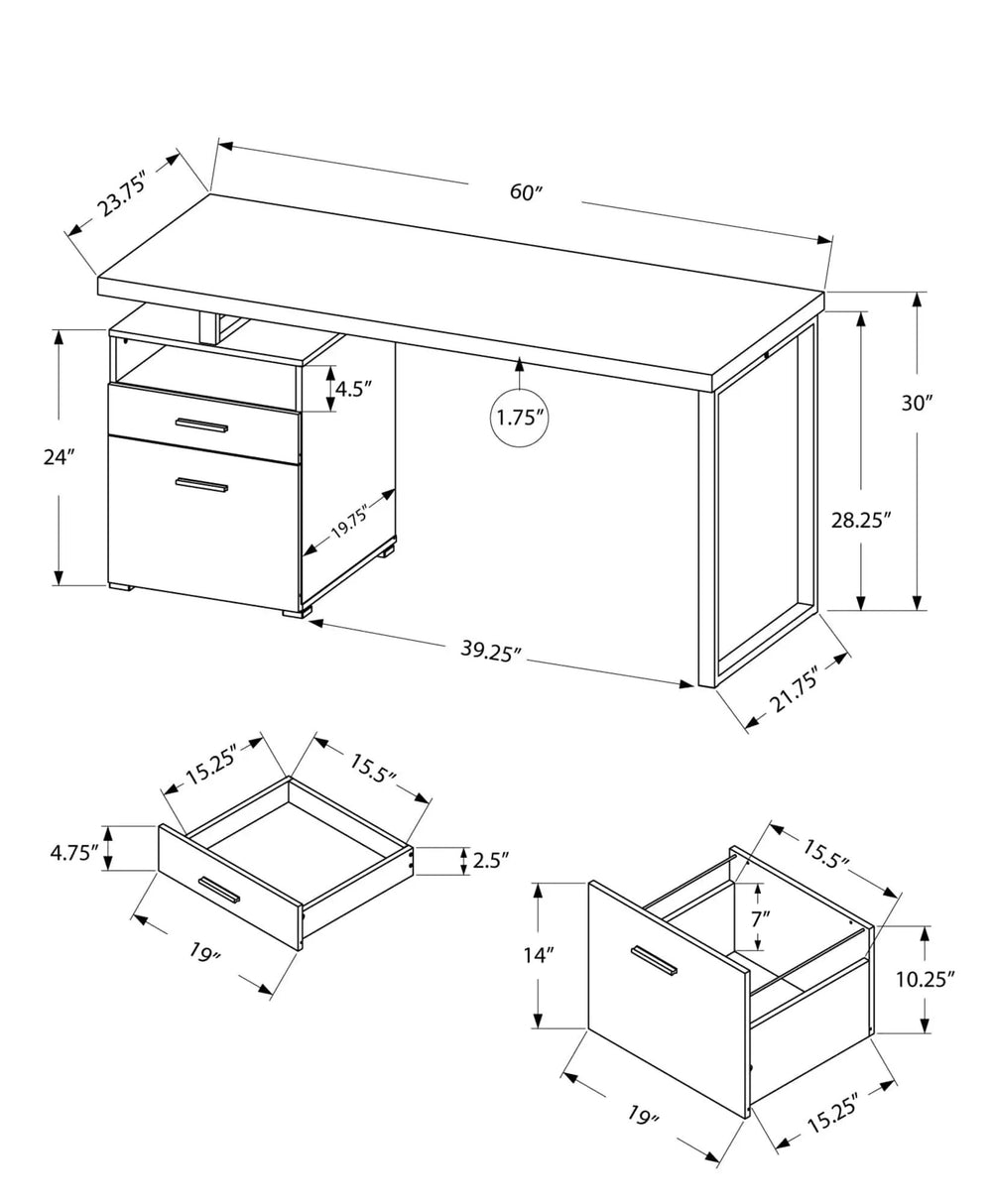 24" White and Silver Computer Desk With Two Drawers - Homeroots - Flyclothing LLC