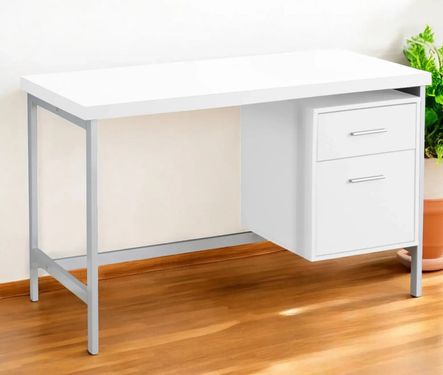 24" White and Silver Computer Desk With Two Drawers - Homeroots - Flyclothing LLC