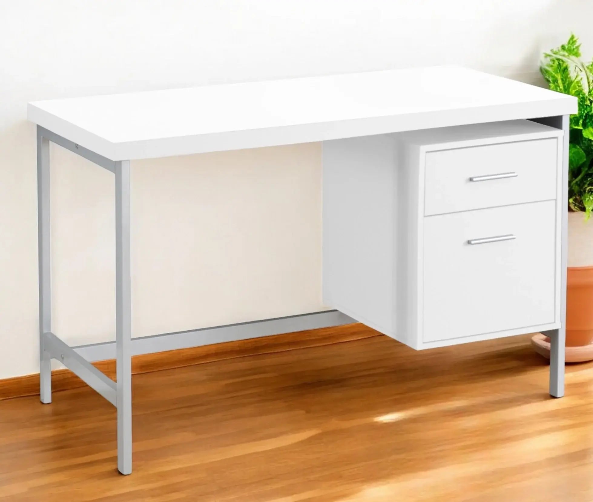 24" White and Silver Computer Desk With Two Drawers - Homeroots - Flyclothing LLC