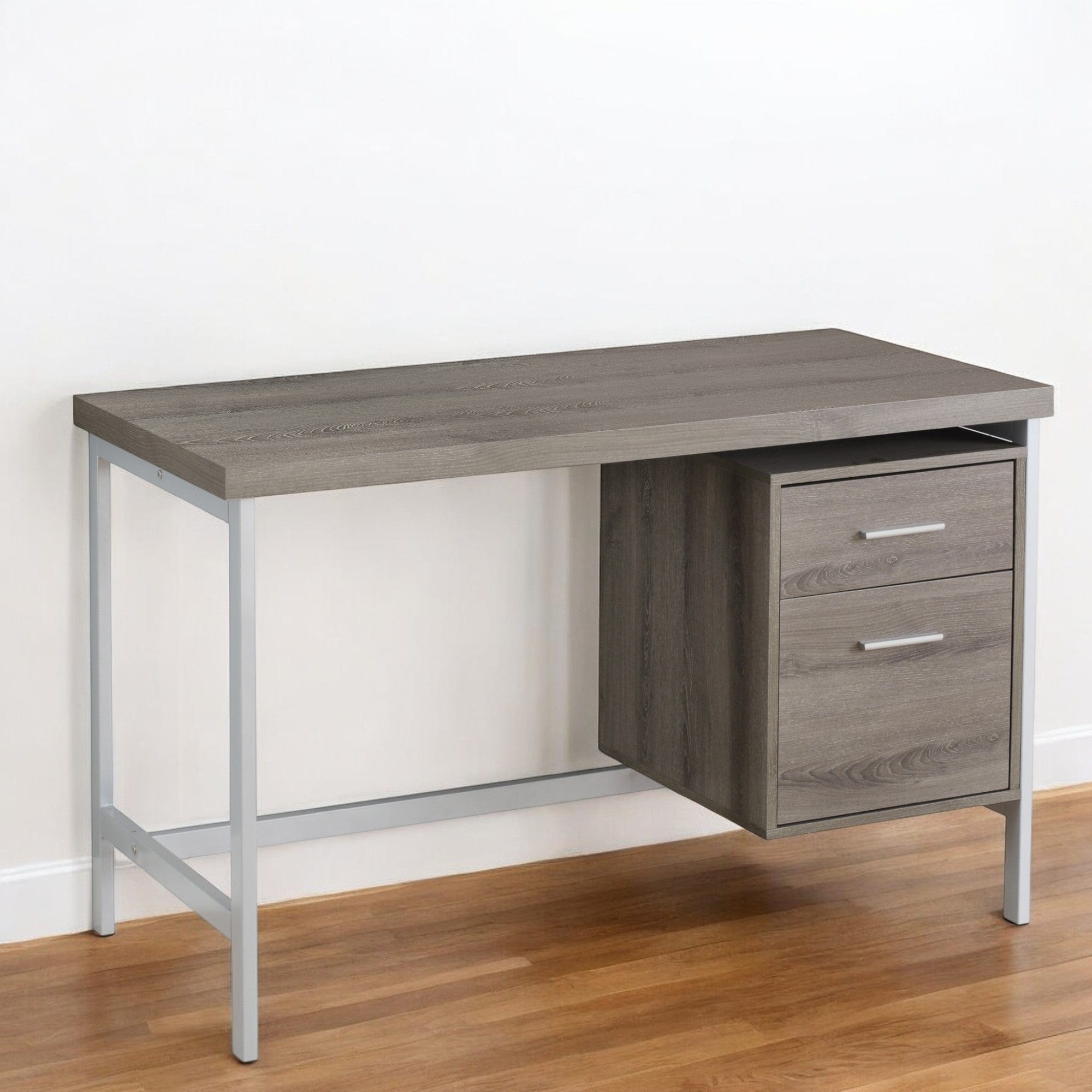 24" Taupe and Silver Computer Desk With Two Drawers - Homeroots - Flyclothing LLC