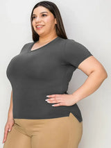Basic Bae Full Size V-Neck High-Low T-Shirt - Trendsi - Flyclothing LLC