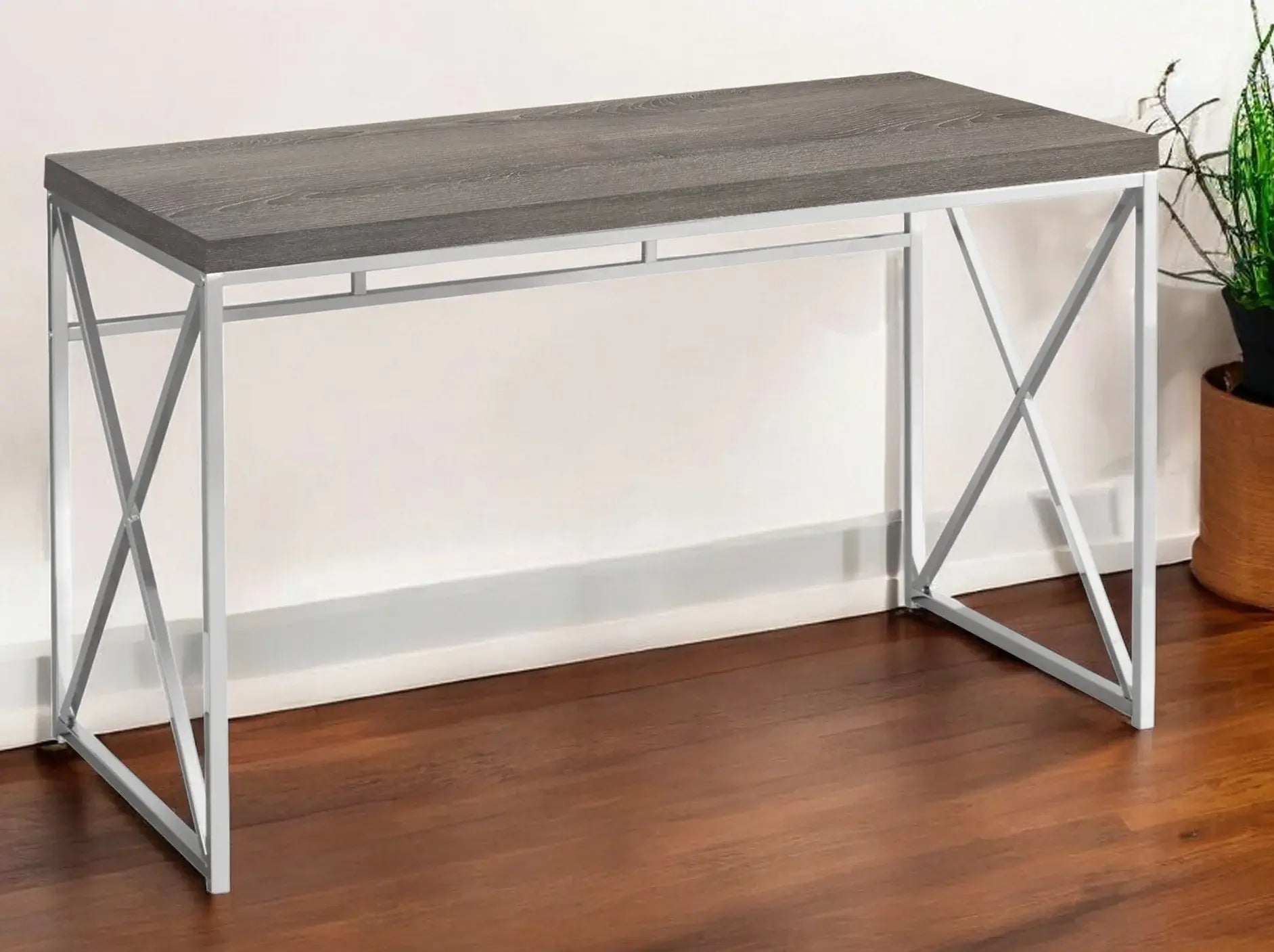 24" Taupe and Silver Computer Desk - Homeroots - Flyclothing LLC