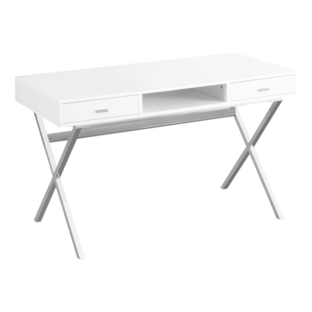 24" White and Silver Computer Desk With Two Drawers - Homeroots - Flyclothing LLC