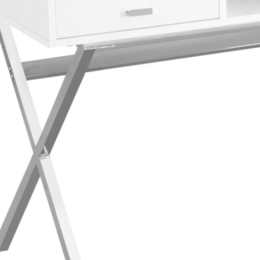 24" White and Silver Computer Desk With Two Drawers - Homeroots - Flyclothing LLC