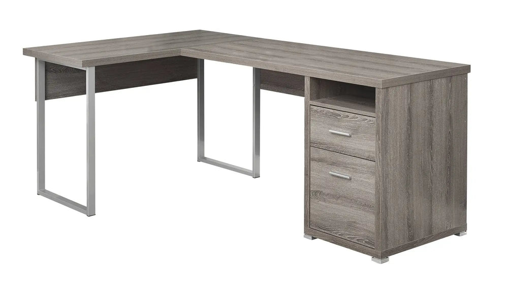 47" Taupe and Silver L Shape Computer Desk With Two Drawers - Homeroots - Flyclothing LLC