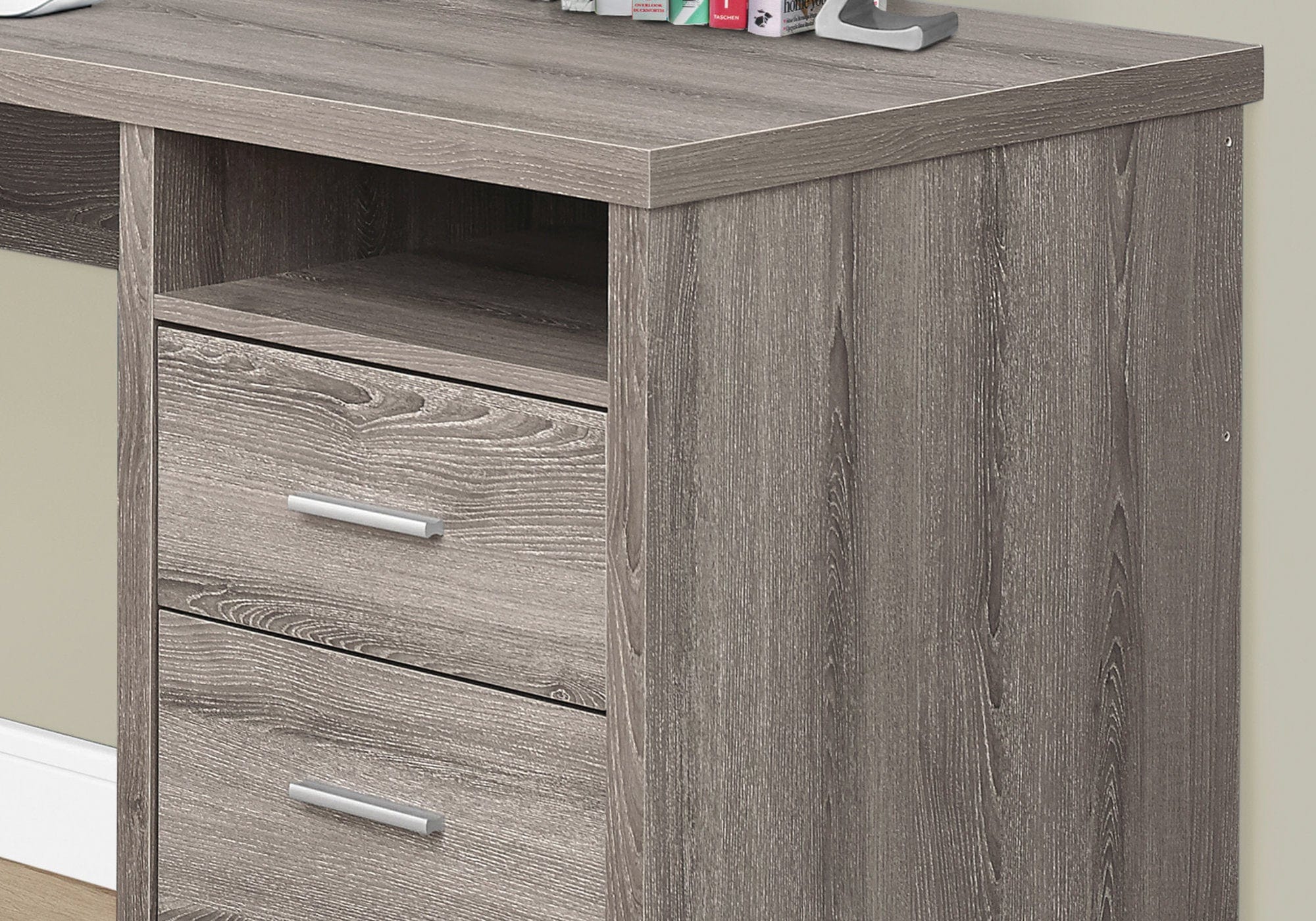 47" Taupe and Silver L Shape Computer Desk With Two Drawers - Homeroots - Flyclothing LLC