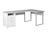 47" Gray and Silver L Shape Computer Desk With Two Drawers - Homeroots