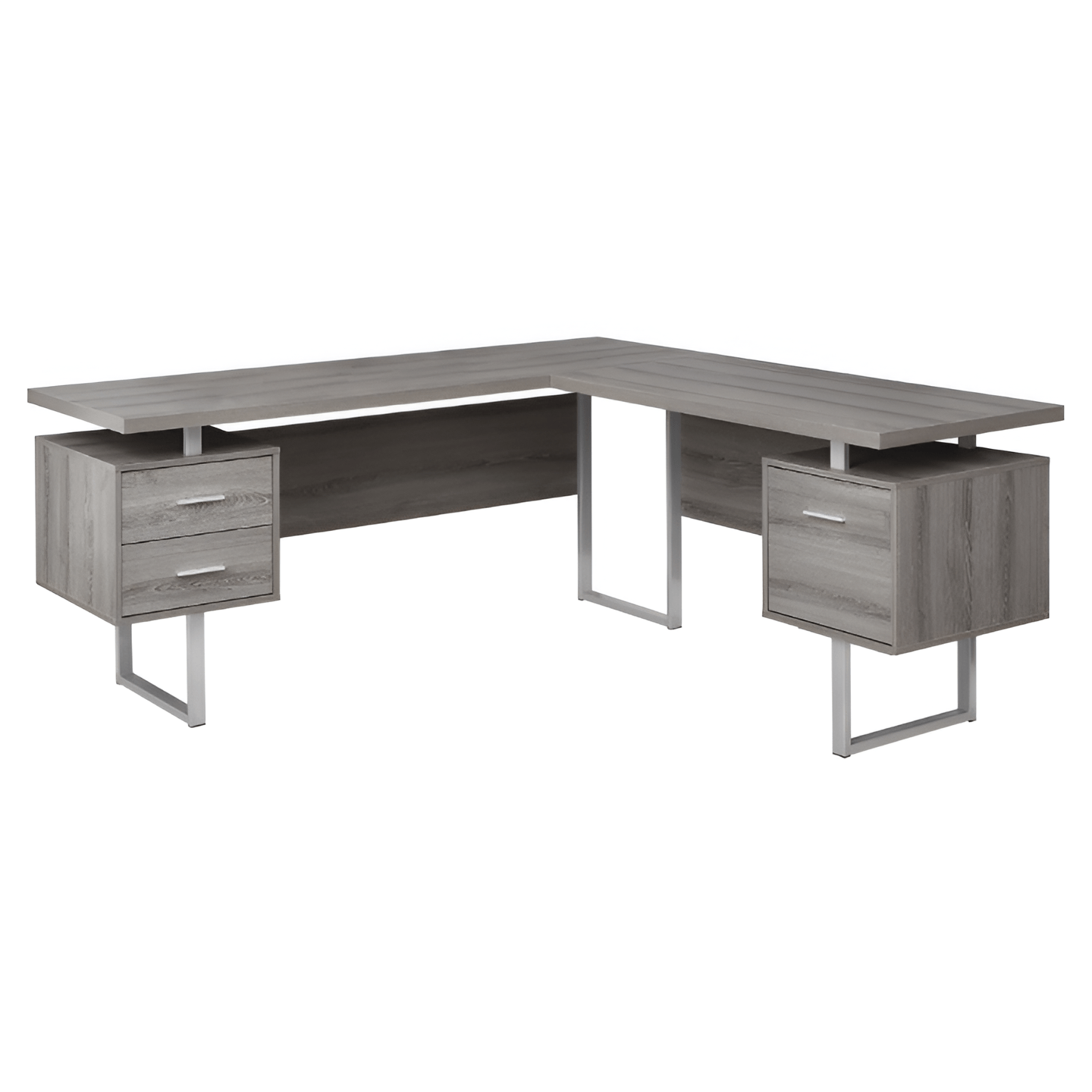 71" Taupe and Silver L Shape Computer Desk With Three Drawers - Homeroots - Flyclothing LLC