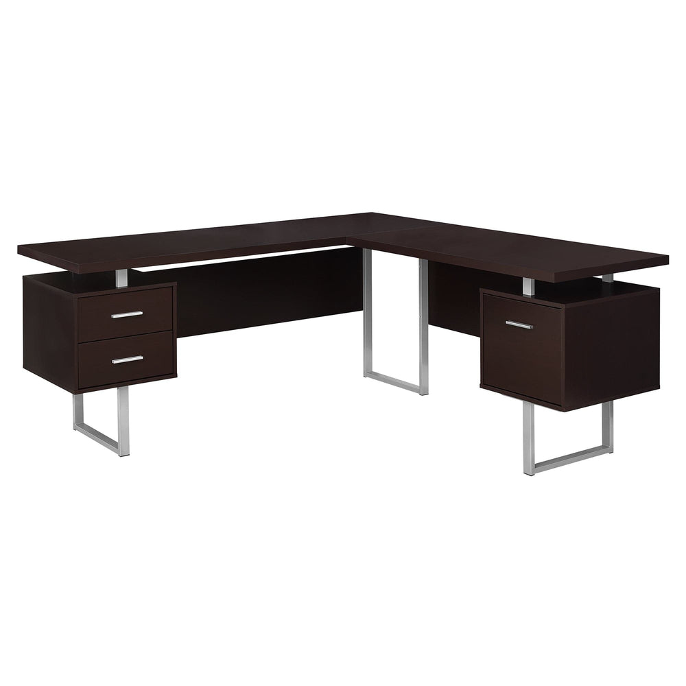 71" Brown and Silver L Shape Computer Desk With Three Drawers - Homeroots - Flyclothing LLC