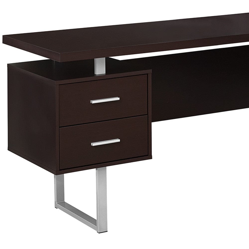 71" Brown and Silver L Shape Computer Desk With Three Drawers - Homeroots - Flyclothing LLC