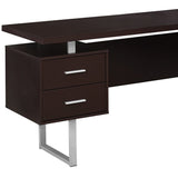 71" Brown and Silver L Shape Computer Desk With Three Drawers - Homeroots