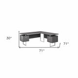 71" Gray and Silver L Shape Computer Desk With Three Drawers - Homeroots - Flyclothing LLC