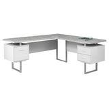 71" Gray and Silver L Shape Computer Desk With Three Drawers - Homeroots