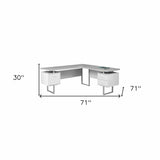 71" Gray and Silver L Shape Computer Desk With Three Drawers - Homeroots - Flyclothing LLC