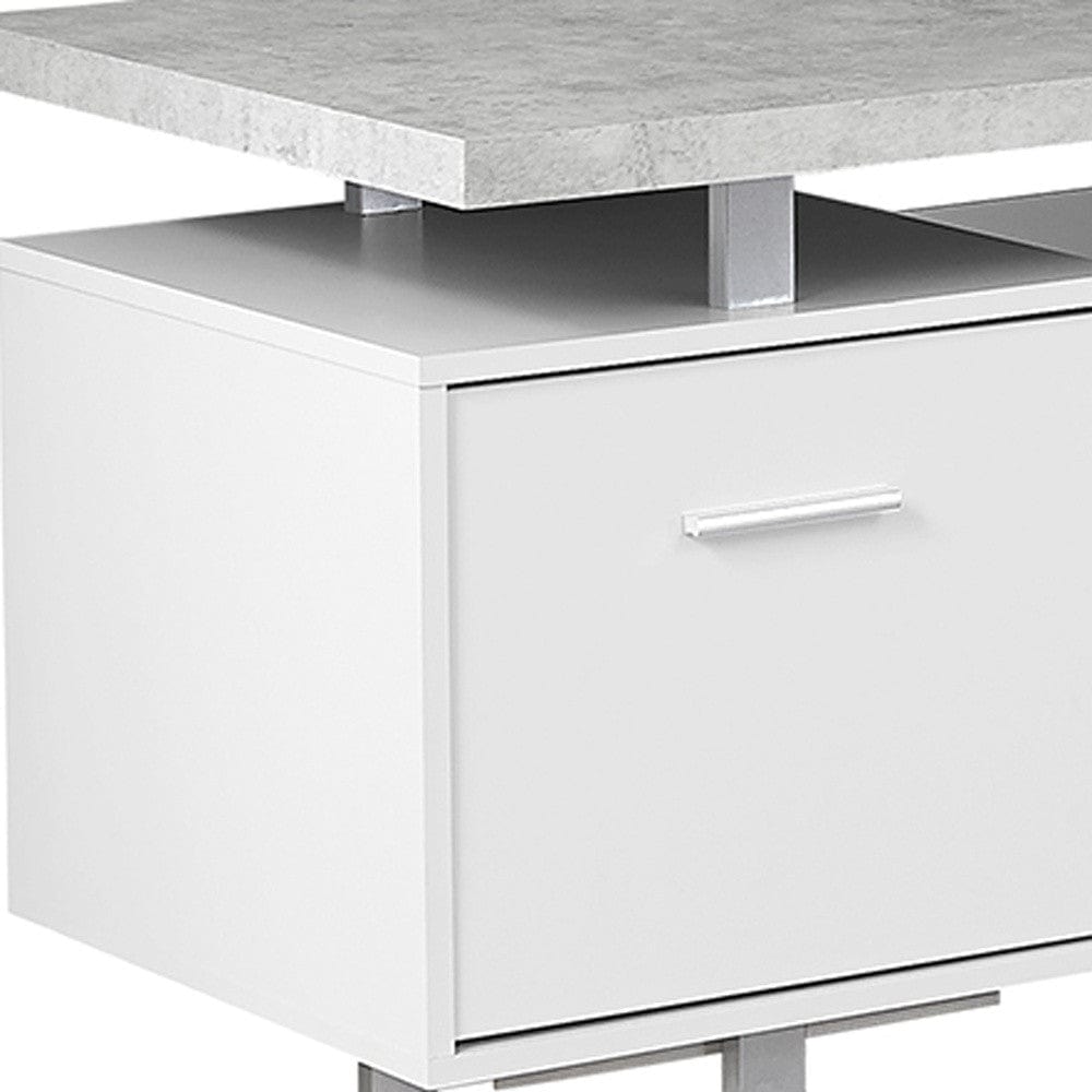 71" Gray and Silver L Shape Computer Desk With Three Drawers - Homeroots - Flyclothing LLC
