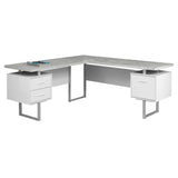 71" Gray and Silver L Shape Computer Desk With Three Drawers - Homeroots - Flyclothing LLC